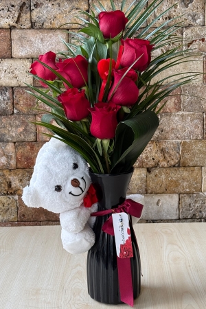 Rose and Teddy Bear in a Vase